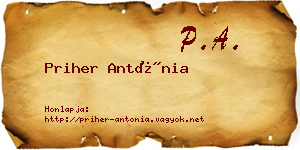 Priher Antónia névjegykártya